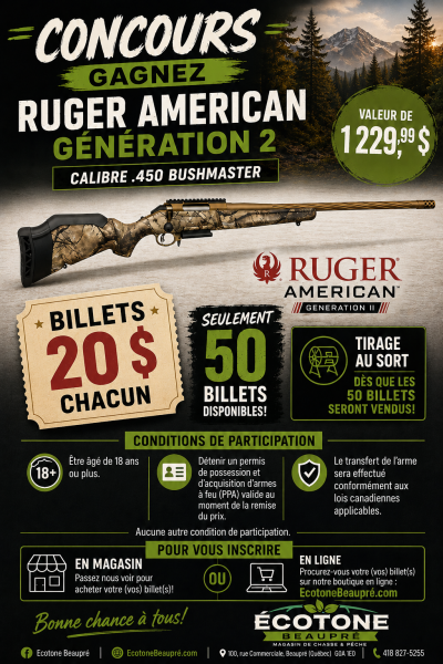 Concours RUGER AMERICAN GEN II calibre 450 bushmaster 