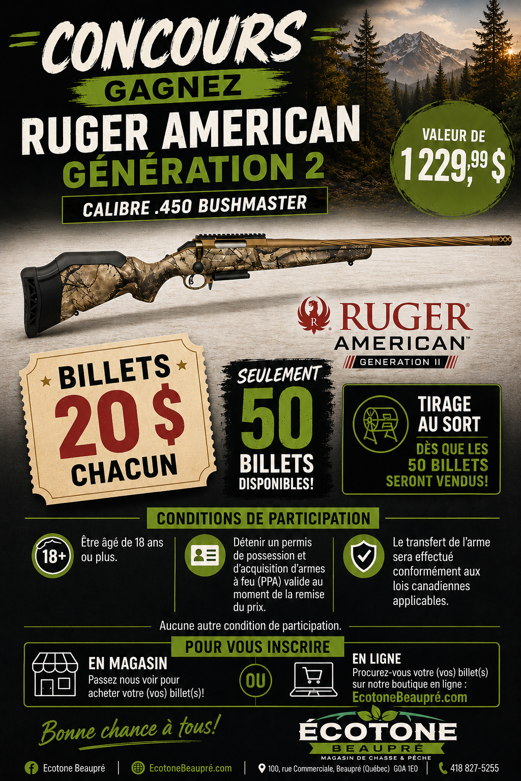 Concours RUGER AMERICAN GEN II GO WILD calibre 450 bushmaster